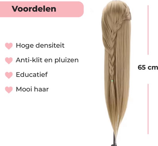 Oefenhoofd met 65 cm lang blond haar, ideaal voor kapsels.