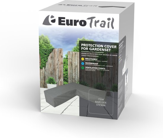 Eurotrail Housse imperméable pour salon en forme de L R, canapé d'angle, cantonique 250 x 305 x 100/70 cm, Grijs