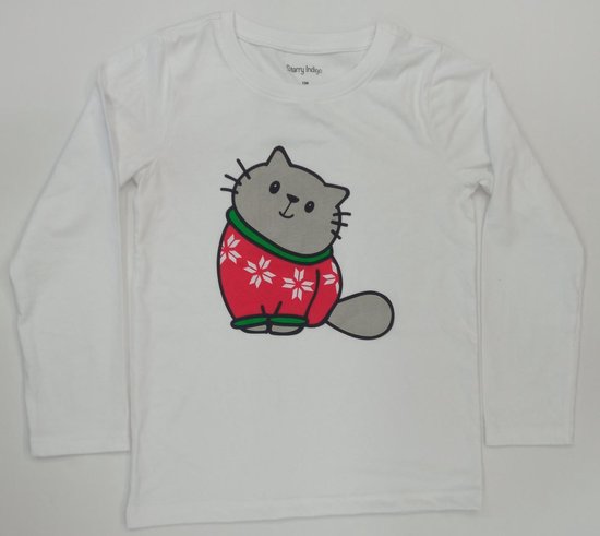 Vêtements de Noël / T-shirt de Noël | Cadeau de Noël | Minou | Filles | Blanc | Enfant 10 - 11 ans | Taille 146