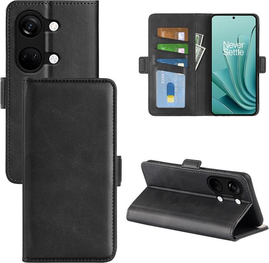 Collage d'étuis de téléphone noirs, fermés, ouverts avec téléphone, et en mode support.