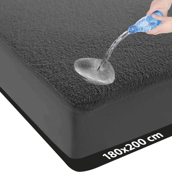 Matrasbeschermer 180x200 - LitaLente - Matrasbeschermers - Waterdichte Matrasbeschermer 180x200 - Hoeslakenbadstof Matrasbeschermhoezen - Antibacteriëel - Rondom Elastiek - Antraciet - Waterdichte Matras Beschermer Incontinentie Matrasbeschermer