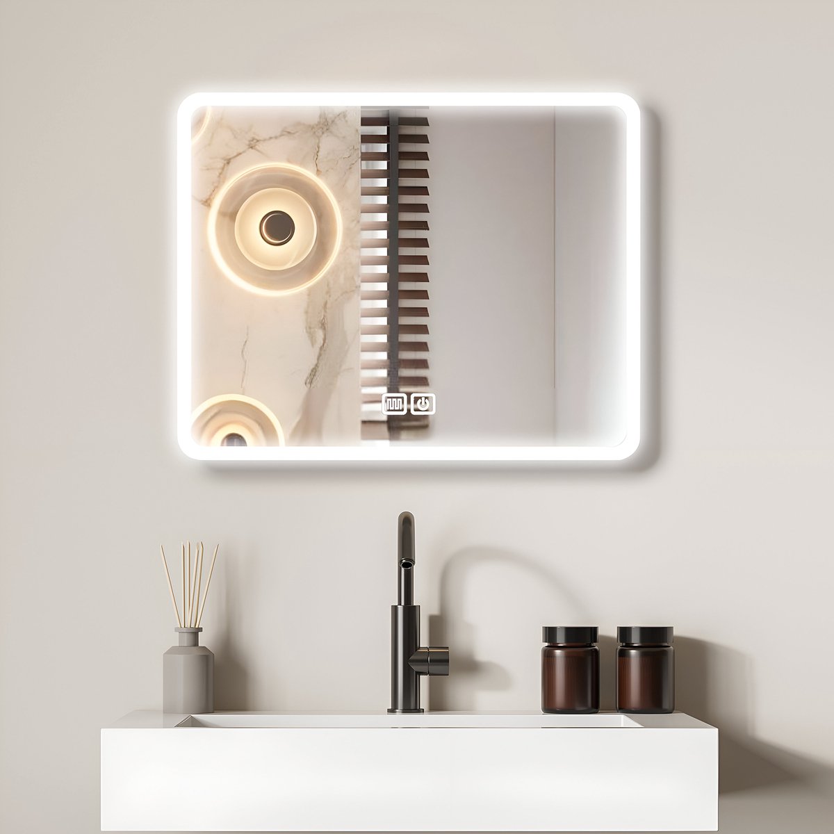 LED Spiegel 52x75 Cm Bayt Miroir De Salle De Bain - 52 X 75 Cm - Miroir Mural - Eclairage LED - Dimmable - 3 Couleurs Lumineuses - Anti-Buée Moderne Wandspiegel LED Spiegel 52x75 Cm Bayt Miroir De Salle De Bain - 52 X 75 Cm - Miroir Mural - Eclairage LED - Dimmable - 3 Couleurs Lumineuses - Anti-Buée Moderne Wandspiegel