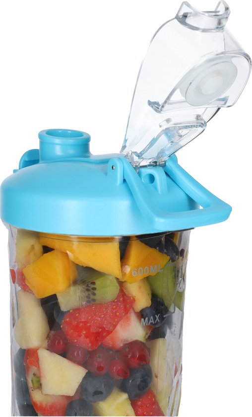 Krachtige Draadloze Blender To Go - Smoothie Maker voor Onderweg - Draagbare Blender met Drinkdop - Mixer voor smoothies - Draadloos opladen mogelijk! - Handmixer voor gezonde drankjes - 600ml - Blauw van Merkloos — afbeelding 2