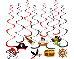 Q2Party - Piraten Swirl - Slinger - Versiering - Verjaardag - decoratie - Feest - Hangdecoratie – 8 stuks