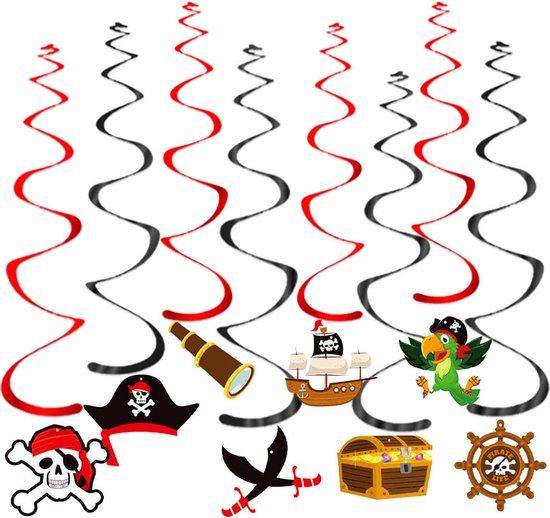 Q2Party - Piraten Swirl - Slinger - Versiering - Verjaardag - decoratie - Feest - Hangdecoratie – 8 stuks