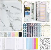 Leren Schrijfmap A6-Schrijfblok-Geldbesparingsringband-Notitieboekje voor budgetplanning-Budgetboek met contant geld rits enveloppen-met 12 budgetkaarten-Budgetmap voor het beheren van budgetten en besparen van geld-Gemarmerd