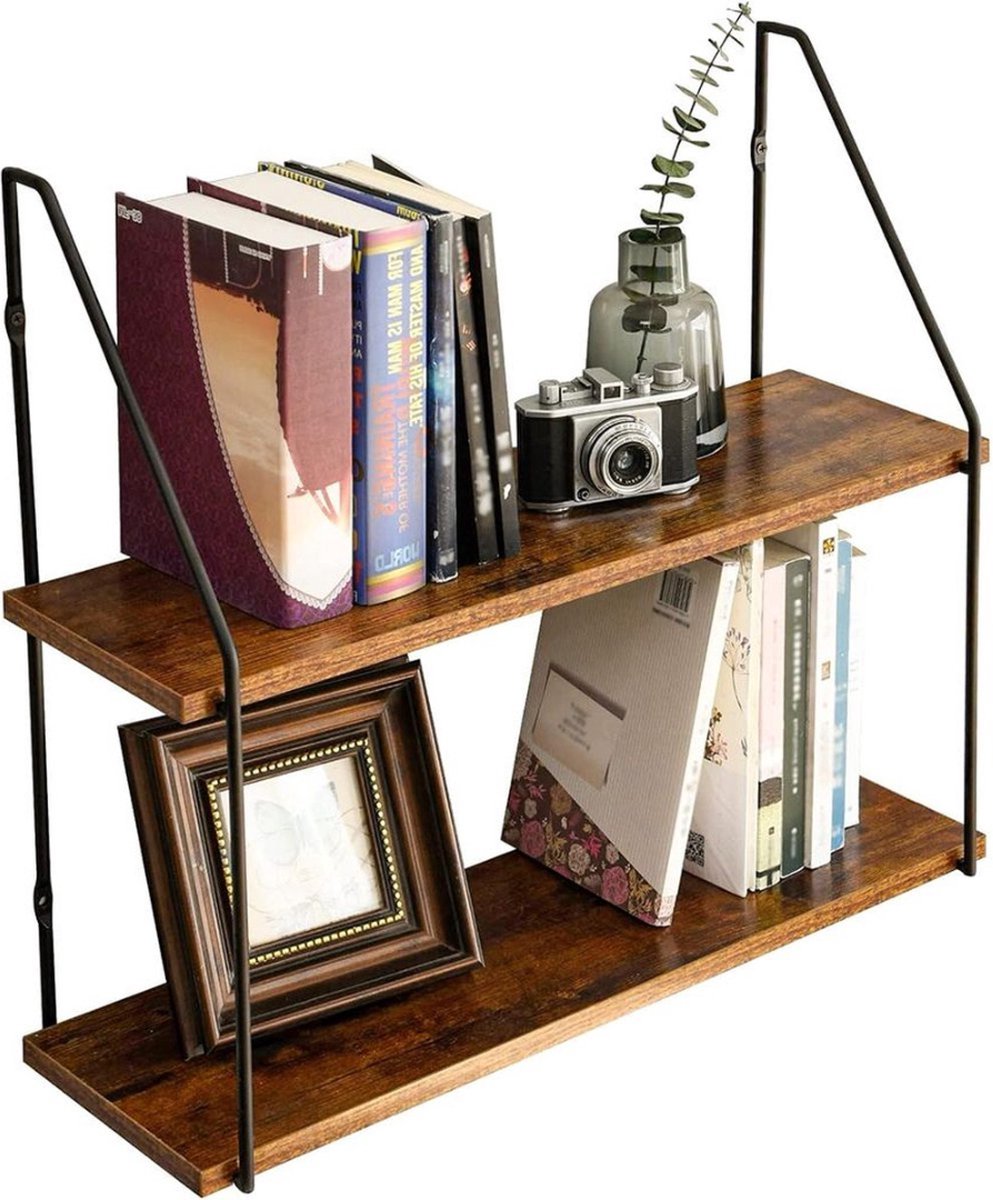 Wandplank - Houten Plank Wandmontage - Hoekrek Display Decor - Dubbele Hoekplank - Organizer voor Slaapkamer Keuken Badkamer - Bruin