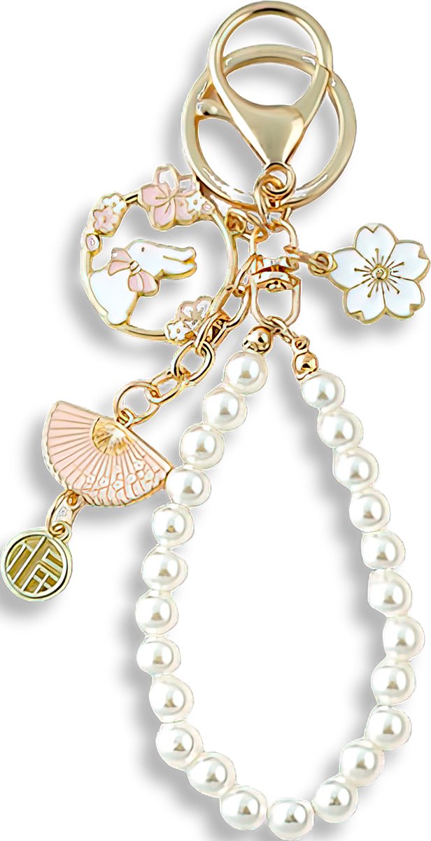 Ainy - Sakura Parel Koord Keychain | Sleutelhangers voor kinderen en volwassenen | Auto of fiets sleutelhanger met quick-release ringen | Mode accessoires | cadeau voor vrouwen