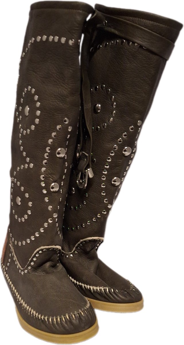 LIR- LEREN LAARS-MOCCASINBOOTS-OLIVE-STUDS&GESP-41