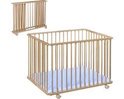 Bebies First LIAM Babybox Inklapbaar / Baby box – Kinderbox / Playpen Met Wieltjes - 99 x 75 x 74 cm- Naturel