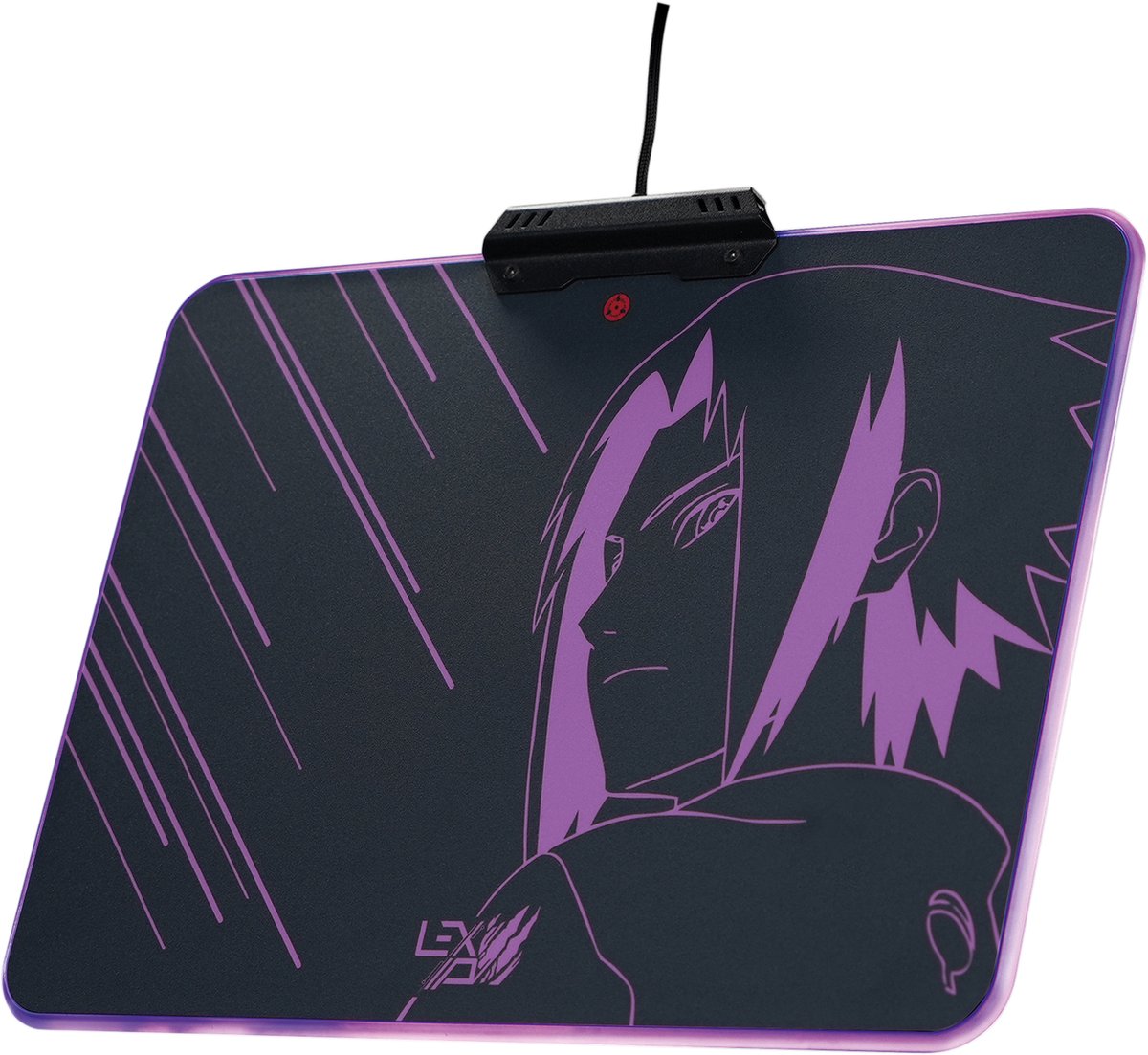 LEXIP Sasuke "Revenge" harde Gaming muismat - Exclusief Naruto Shippuden anime design - 35 x 26 cm harde muismat - USB Kabel voor RGB verlichting - zwart, paars