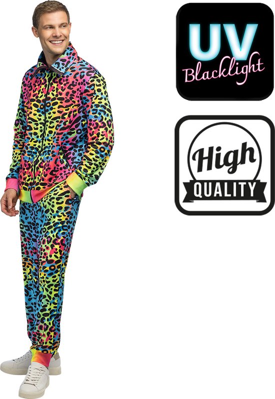 Boland - Trainingspak Leopard art dude UV (XXL) - Volwassenen - - 80s - 90s - foute party - grappig - retro trainingspak - neon