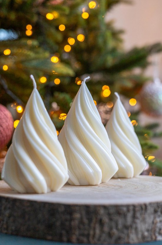 3 stuks Kerstboom Twirl Soja Kaars 9 cm – Handgemaakte Kaars voor Kerstdecoratie – Milieuvriendelijk van Natuurlijke Sojawas – Ideaal als Cadeau of Feestelijke Decoratie voor Winter & Kerstmis – Origineel Geschenk of Tafel Versiering