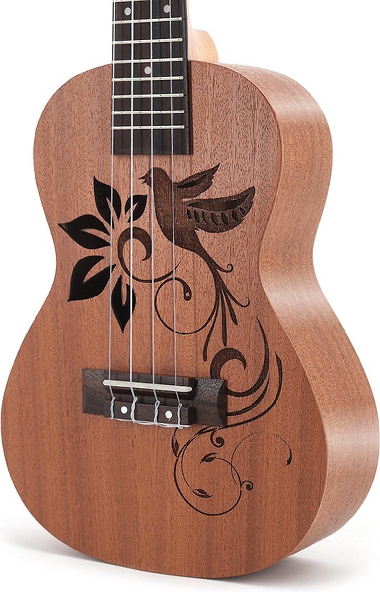 WK Leeuwerik Concert Ukelele-Professionele studie-unieke Natuur sapele hout met gouden textuur - Hoge hardheid en zeer duurzaam -Heeft van nature een hoge glans-Met Accessoires