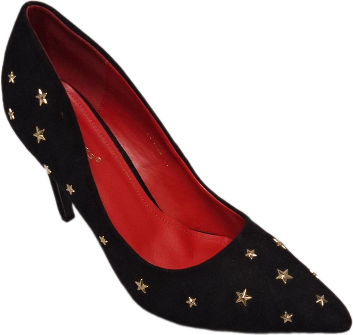 IDEALSHOES-PUMP-BLACK-SUEDELOOK-STARSTUDS-HAK8 CM-40