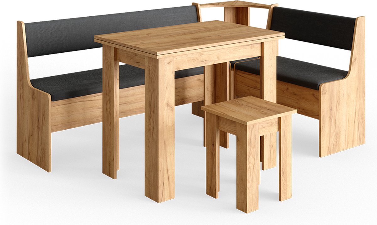 Vicco Roman Hoekbank set – 136.6 x 60 cm met tafel Krachtige eik goud Goudkleurig Eiken