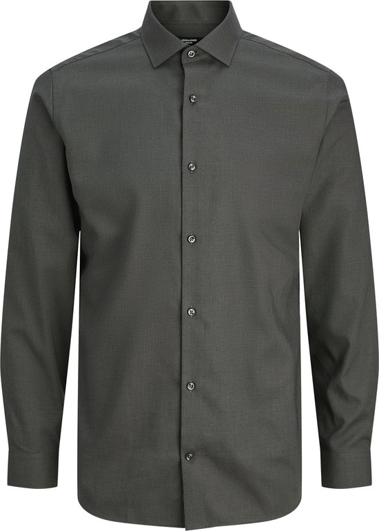 Chemise Jack & Jones Jprblaparker à manches longues, sans col, gris foncé, taille XL.