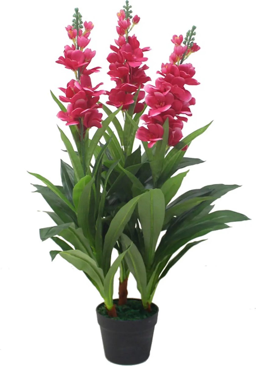 Kunstpalm Kunst Roze Gladiool Plant | 90cm - Namaak gladiool plant - Kunstplanten voor binnen - Kunstplant gladiool Donkerroze