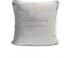 Grijs sierkussen Velours - 45x45cm - Met Tekst: Mijn Stekkie. Leuk Cadeau Voor Een Nieuw Huis