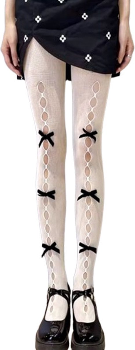 Witte Panty met Zwarte strikjes - Anime Cosplay - Kousen - Strikjes - Dames Kousen