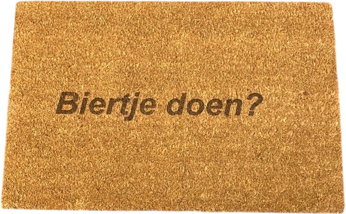 Deurmat met tekst - Deurmat kokos - Deurmat binnen - Biertje doen? - 40x60 cm - Bruin