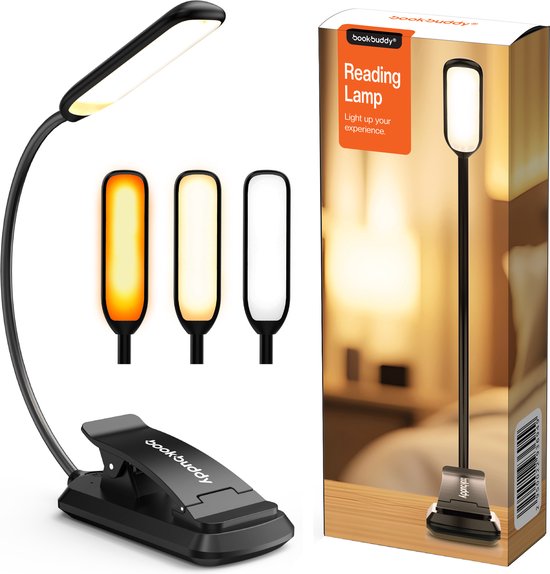 bookbuddy® Leeslampje voor boek - Oplaadbaar, Dimbaar & 3 Led kleuren - Leeslampje - Leeslamp - Leeslampje voor in Bed - Leeslampje met Klem - Klemlamp - Bedlamp