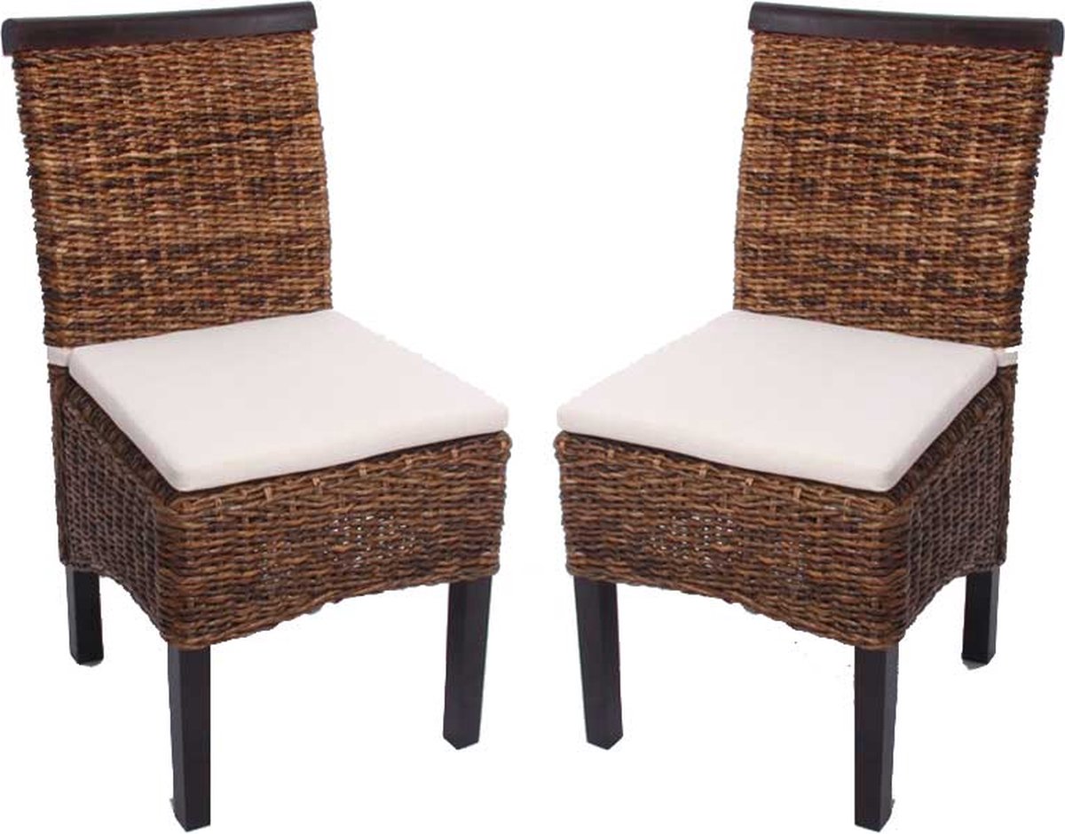 Cosmo Casa 2-Delige Eetkamerstoelenset - Wicker Stoelen met Kussens - Donker Bruin