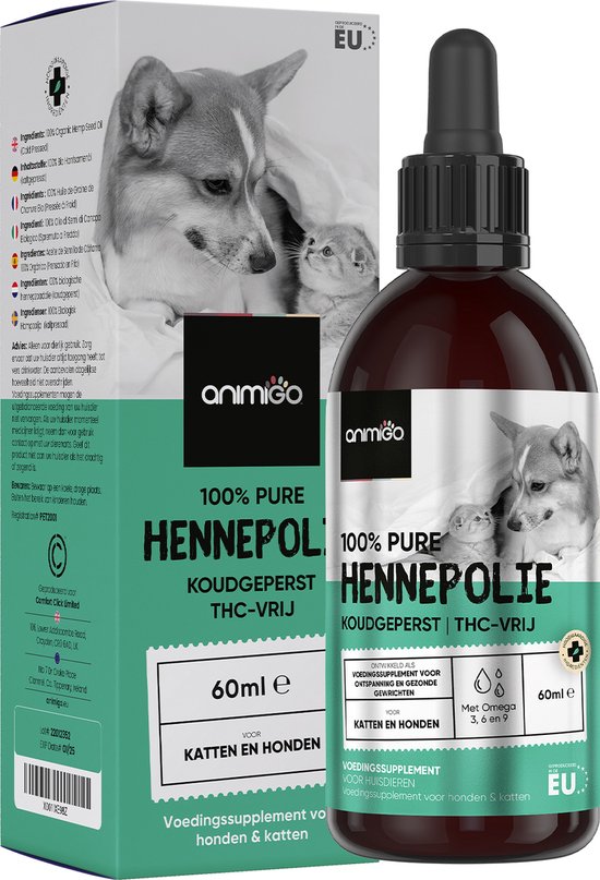Animigo Hennepolie voor hond & kat - 60 ml - 60.000mg - Koudgeperst - 0% THC