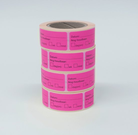 Houdbaarheid stickers op rol - 1000 etiketten - 20x40mm fluor roze - 4 ...