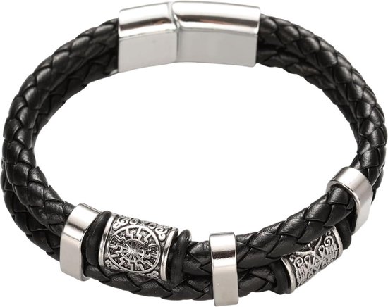 Qazuwa Gevlochten,eren Armband Armband Voor Dames Brede Lederen Band Verstelbare, Cosplay, Armband, Cadeau, Met Gouden Snoofvleugels en Uilen Voor Mannen en Vrouwen (zwart