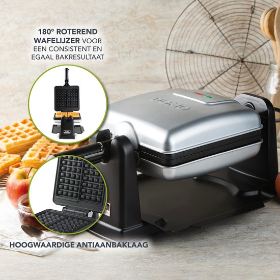 DOMO DO9272W Roterend Wafelijzer - 1400W - 2 klassieke Belgische Wafels (4x7) - Anti-aanbaklaag - 180° Rotatie — afbeelding 4