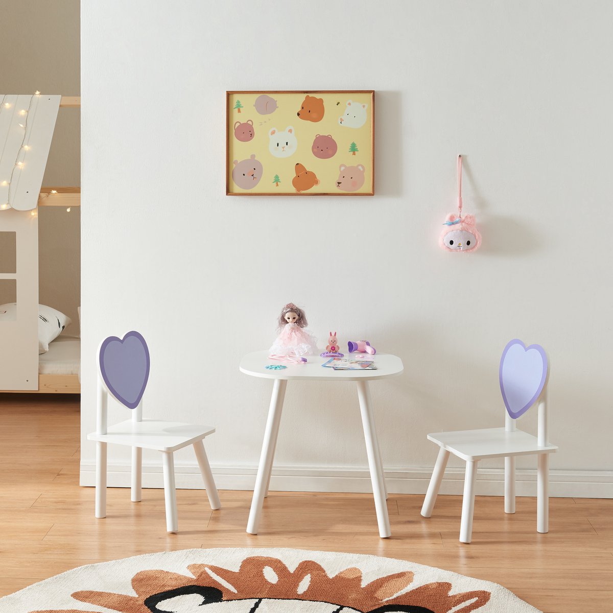 Kindertafel met 2 kinderstoelen Siljan wit en lila [en.casa]