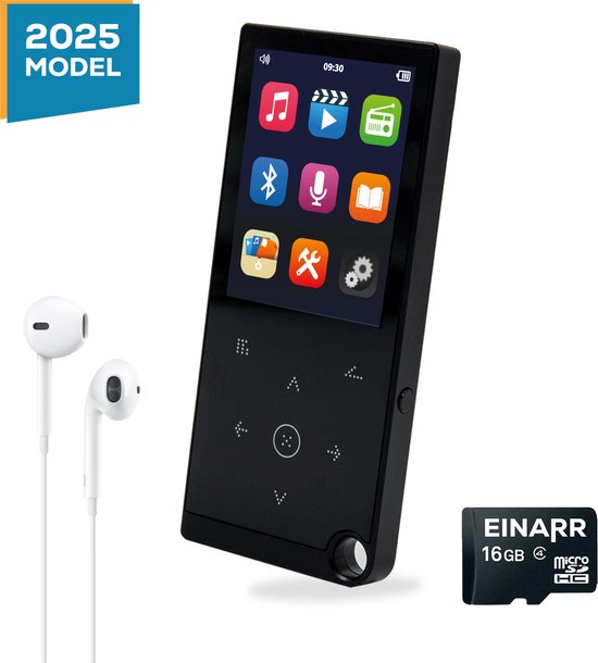 Einarr Supplies MP3/MP4 - 32GB Geheugen - Bluetooth - Fm Radio - Video Player - E-book reader - Oordopjes – Zwart