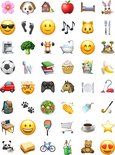 Vel met diverse stickers voor een planbord, waaronder emoji's, dieren, huisdieren en huishoudelijke taken.