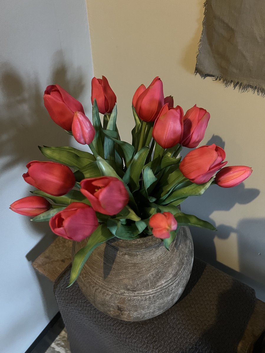 Countryfield kunstbloem tulpen boeket fuchsia decoratie 28cm.