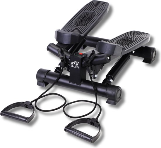 AJ-Sports Stepper - Stepper Fitness - Mini Stepper - Traploper - Aerobic Step - Crossfit - Fitness - Met Computer en Weerstandsbanden - Zwart