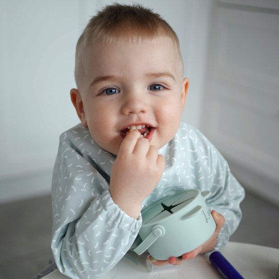 J. Børn Bavoir à manches longues avec bonnet large (6 mois - 2 ans) - Tablier pour vêtements pour tout-petits - Tablier de peinture - Bavoir/tablier Bébé - Bavoir à manches - Bavoir à manches (Haricots)