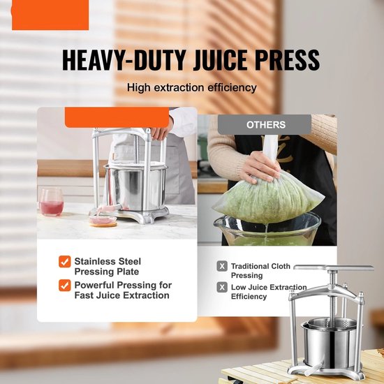 Handmatige Sapcentrifuge - Kitchen Citruspers - Handmatige Fruitpers - 6L - Sinaasappel- en Druivenpers - Automatische Pulpuitworp - Zilver — afbeelding 4