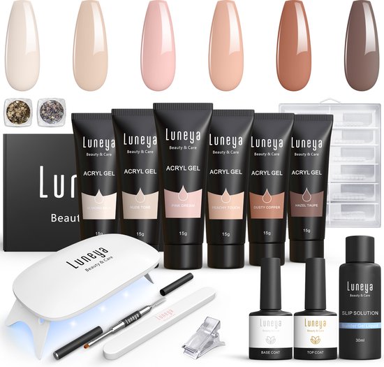 Luneya Luxe Polygel Kit - Polygel Nagels Starterspakket - Inclusief UV LED lamp - 6 Kleuren - Nude Tones