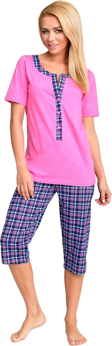 Be Mammy Dames Pyjama – Verpleegpyjama - Korte mouwen - Korte broek - Katoen – Roze – S – BE-TR-988
