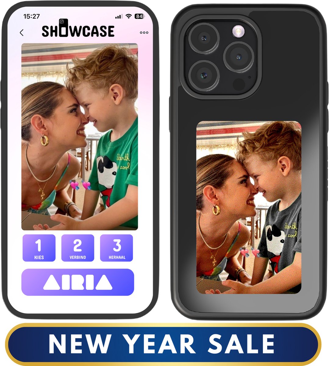 SHOWCASE® - 4 kleurig - MET GRATIS SCREENPROTECTOR (€15) - Zwart telefoonhoesje met magisch foto scherm NFC - Hoge resolutie - iPhone 13 Pro Max hoesje