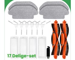 Dutchers® 17-pack Vervangende Accessoires voor Xiaomi Robot Vacuum S12 B106GL, voor Xiaomi Mi Robot Vacuum Mop 2S XMSTJQR2S accessoires, 2 Hoofdborstels, 6 Zijborstels, 4 Hepa-filters, 4 Moppads