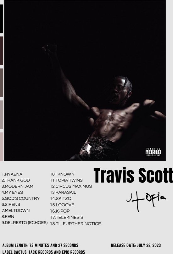 Affiche Travis Scott - Brillant haute qualité - Utopia - A2 - 60x42