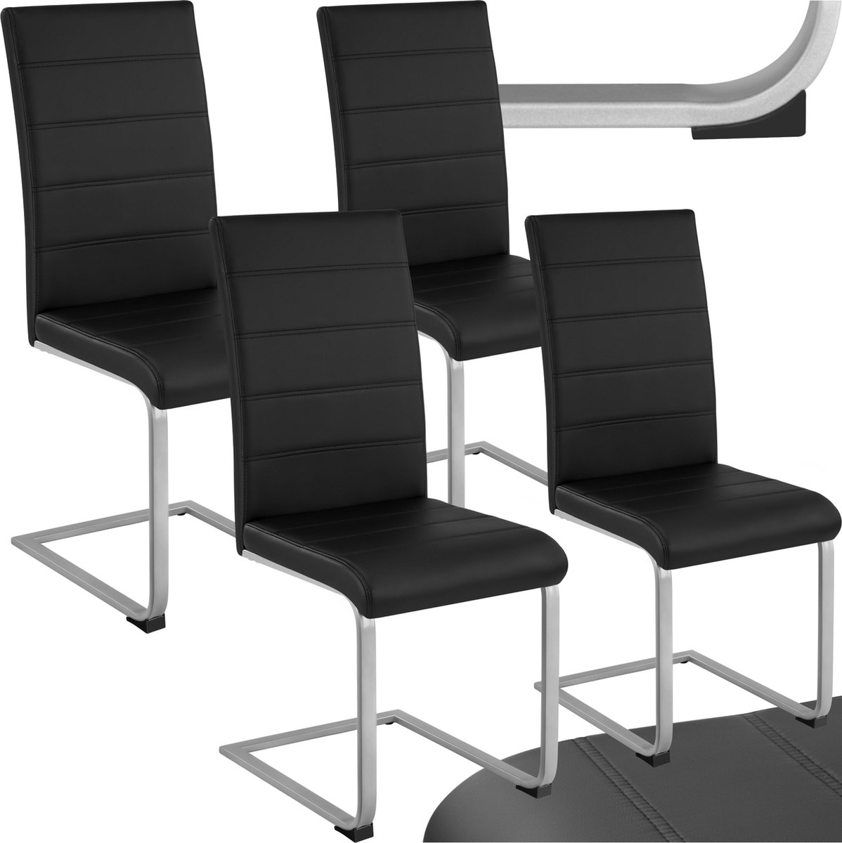 Tectake Eetkamerstoelen Bettina - Kunstleren stoelen voor Eettafel - Set van 4 - Keukenstoelen met ergonomisch gevormde rugleuning - Verende stoel - Diverse kleuren - Zwart