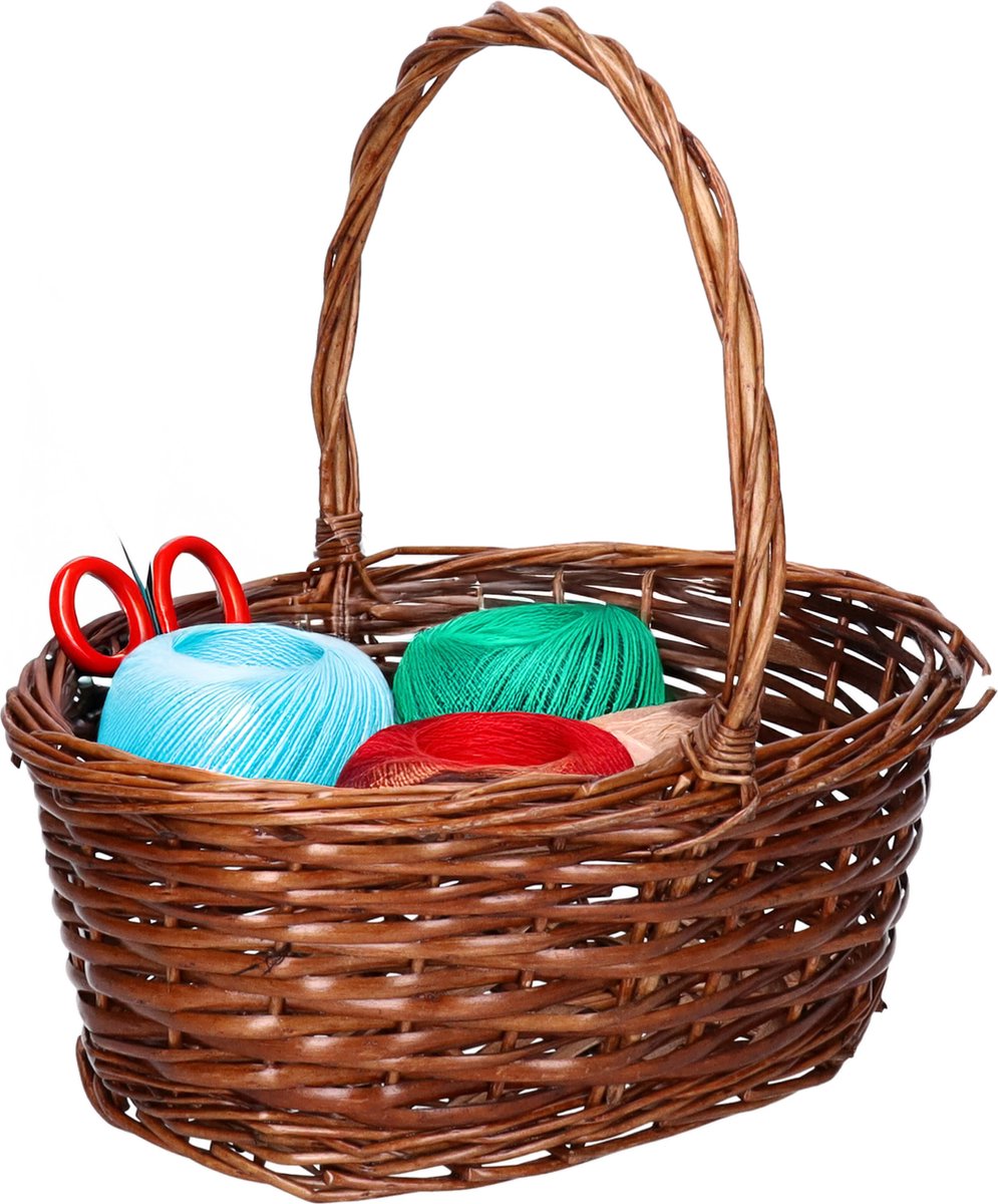 CM Cadeaumand met hengsel - donkerbruin - riet - 30 x 22 x 12 cm - geschenkmand - rieten mand