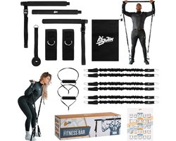 Bigjim Fitness Bar – Tot 90KG Verstelbaar – Inclusief training programma’s – Duurzaam – Compact – Pilates Bar Set – Pilates Stick – Fitness Elastiek – Resistance Band Set – 95CM lang