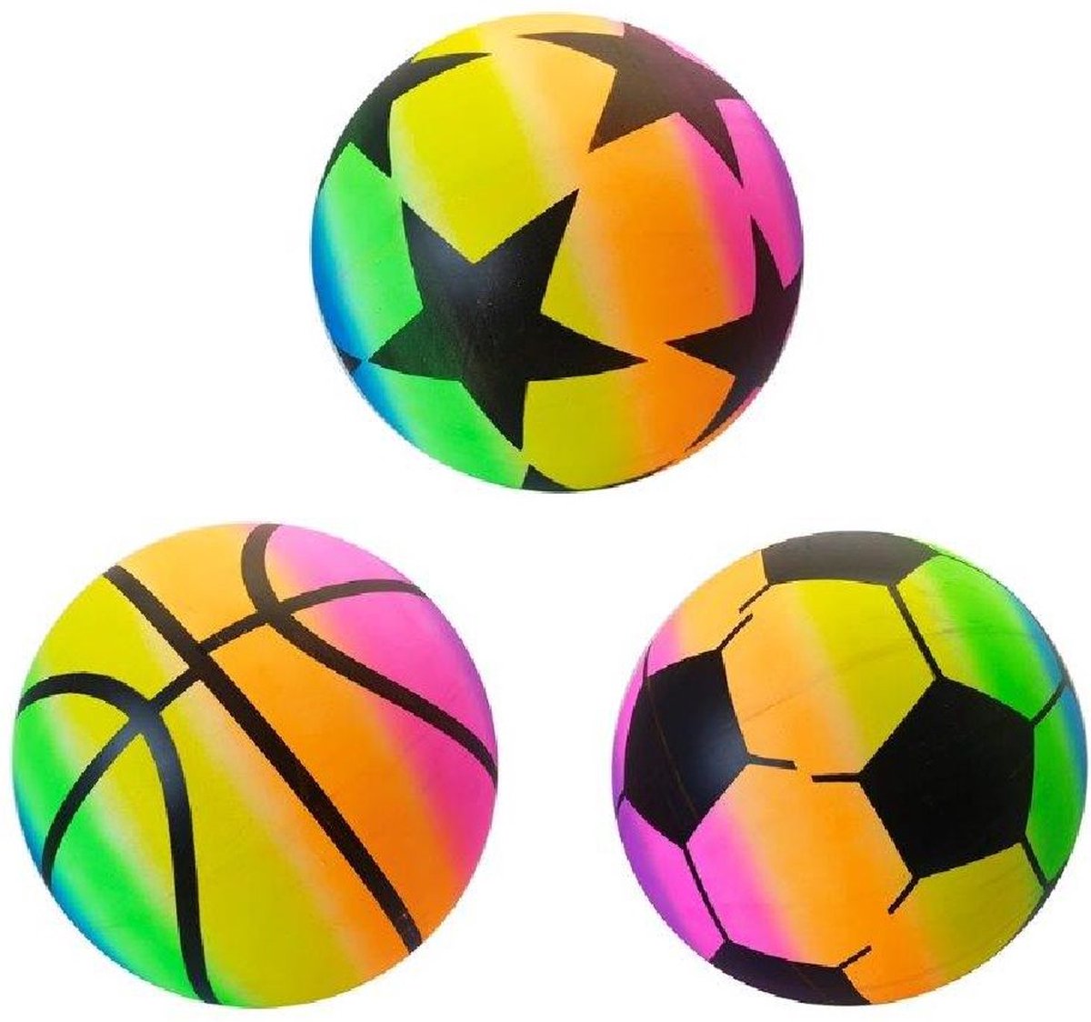 Regenboog Strandbal 3 Stuks - Speelbal Regenboog - Voetbal voor Kinderen - met Figuren - 23cm