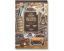 SIMNO® Sticker- en papierset - 50 vellen - Set met vellum stickers, hobbypapier en decoratiepapier voor bullet journal en scrapbook - Global Travel