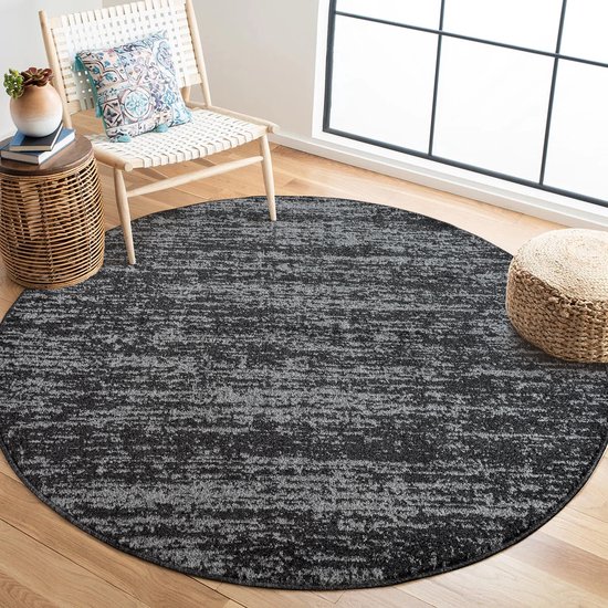 Relax Oslo - Tapis Uni à Poils Ras - Rond - Tapis Moderne - Zwart Grijs- 240 CM ROND