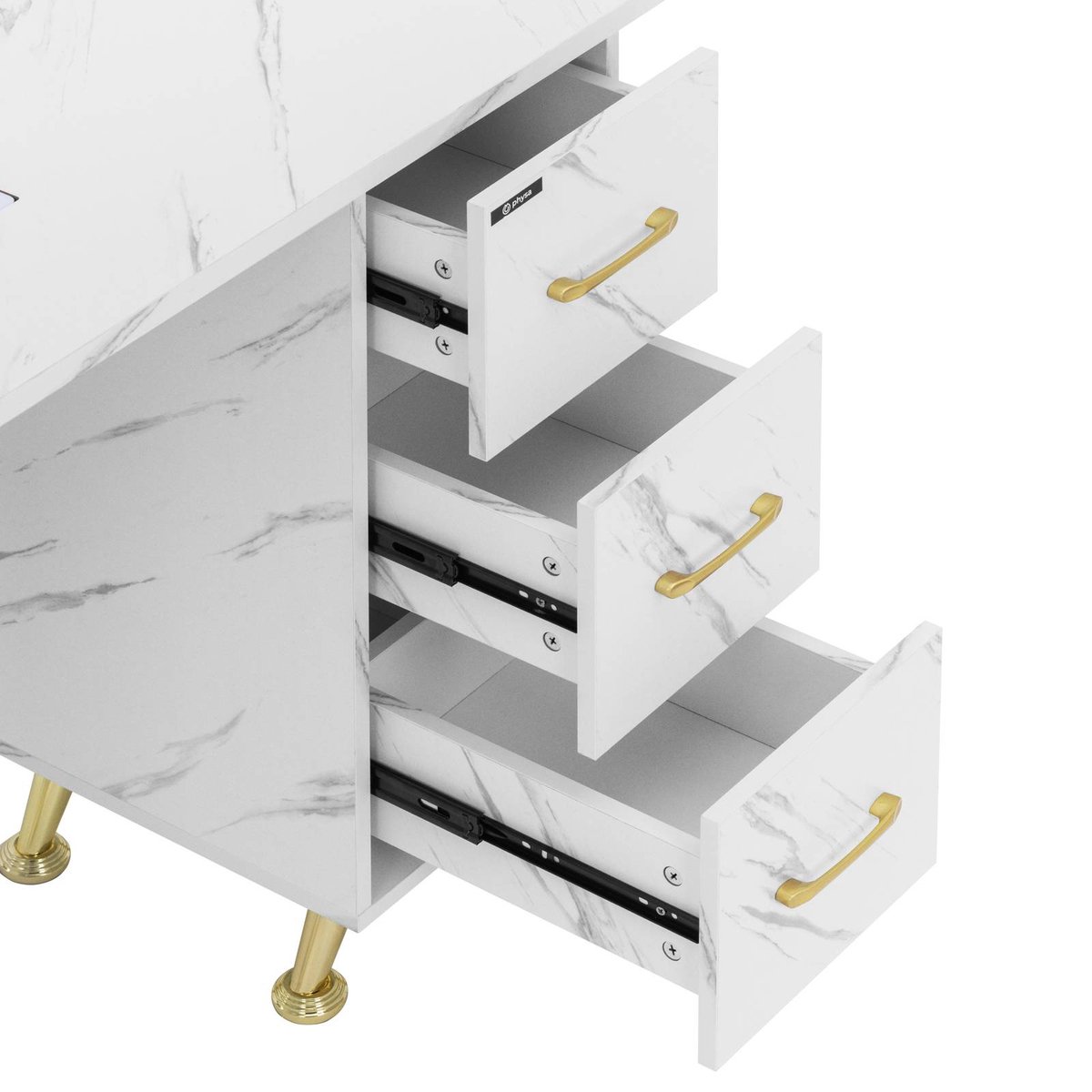 Nageltafel - met zuignap - gemarmerd/goudkleurig - 3 lades - physa